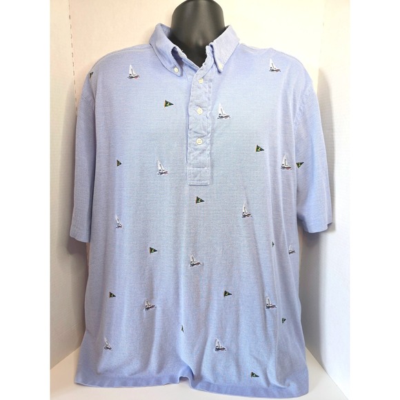 Ralph Lauren Other - Ralph Lauren Polo Shirt Mens XLT Tall Blue Sailboat Flag Print Knit Oxford Pique